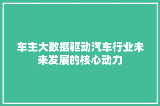 车主大数据驱动汽车行业未来发展的核心动力