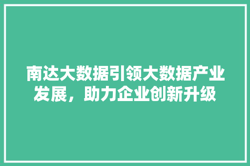南达大数据引领大数据产业发展，助力企业创新升级  第1张
