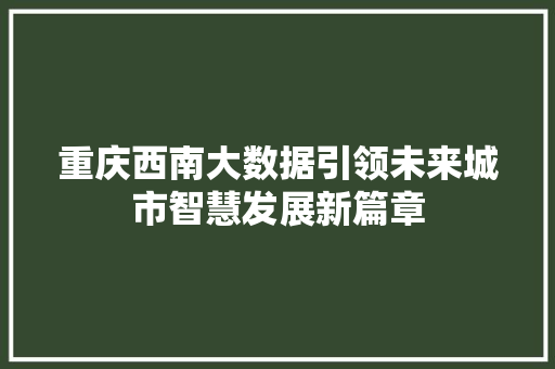重庆西南大数据引领未来城市智慧发展新篇章  第1张