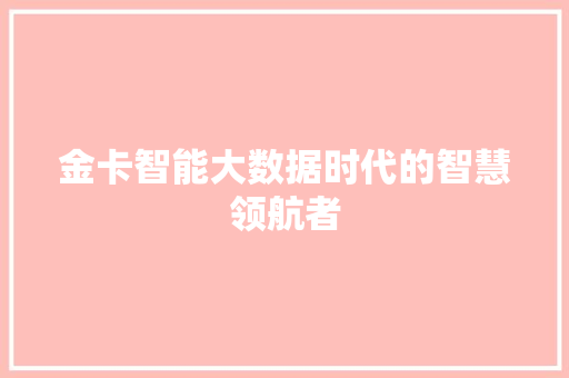 金卡智能大数据时代的智慧领航者