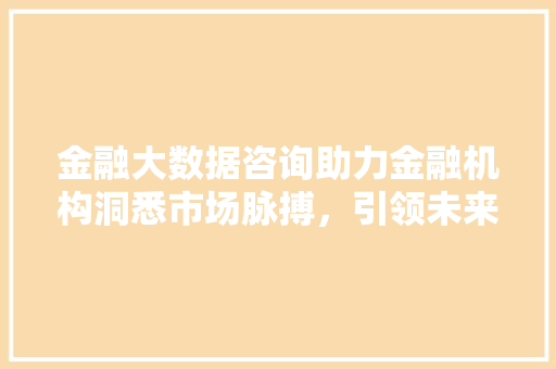 金融大数据咨询助力金融机构洞悉市场脉搏，引领未来金融发展