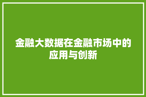 金融大数据在金融市场中的应用与创新  第1张