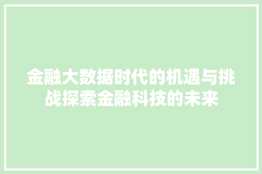 金融大数据时代的机遇与挑战探索金融科技的未来  第1张