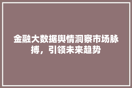 金融大数据舆情洞察市场脉搏，引领未来趋势
