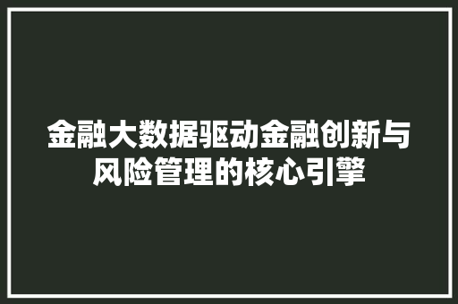 金融大数据驱动金融创新与风险管理的核心引擎  第1张