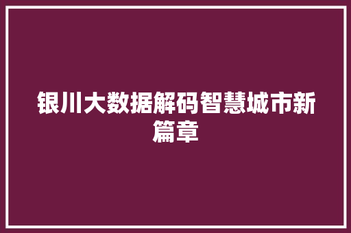 银川大数据解码智慧城市新篇章  第1张