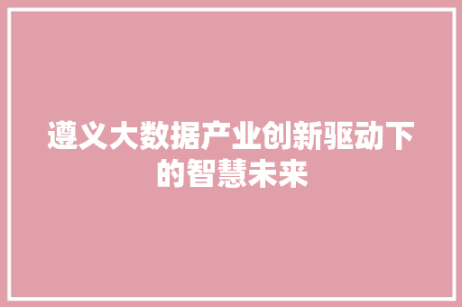 遵义大数据产业创新驱动下的智慧未来  第1张
