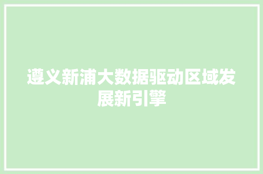 遵义新浦大数据驱动区域发展新引擎