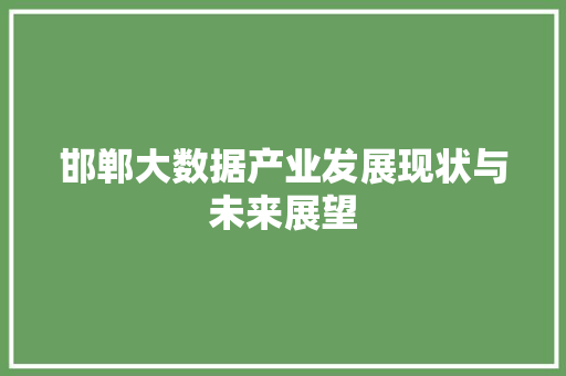 邯郸大数据产业发展现状与未来展望  第1张