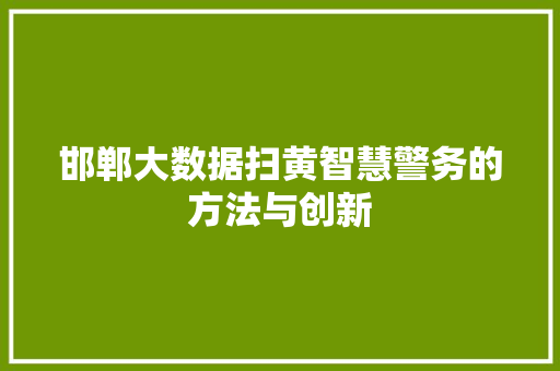 邯郸大数据扫黄智慧警务的方法与创新