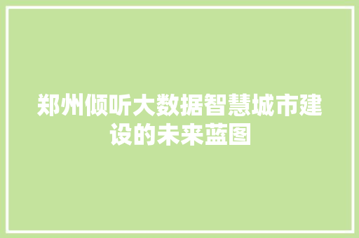 郑州倾听大数据智慧城市建设的未来蓝图  第1张