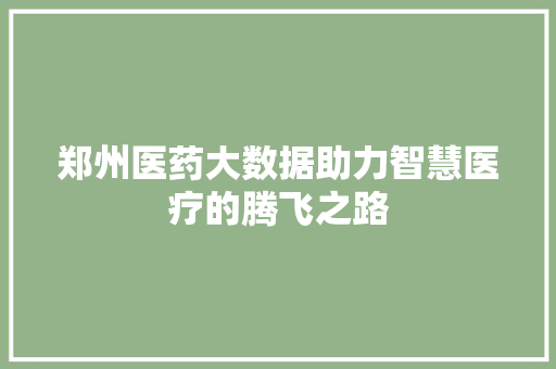 郑州医药大数据助力智慧医疗的腾飞之路  第1张