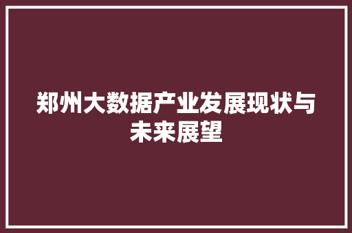 郑州大数据产业发展现状与未来展望  第1张