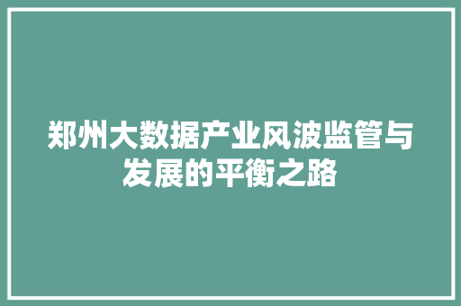 郑州大数据产业风波监管与发展的平衡之路  第1张
