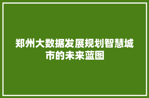 郑州大数据发展规划智慧城市的未来蓝图  第1张