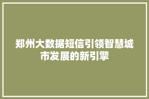郑州大数据短信引领智慧城市发展的新引擎  第1张