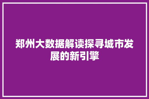 郑州大数据解读探寻城市发展的新引擎  第1张