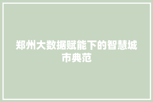 郑州大数据赋能下的智慧城市典范  第1张