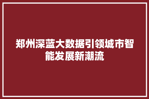 郑州深蓝大数据引领城市智能发展新潮流
