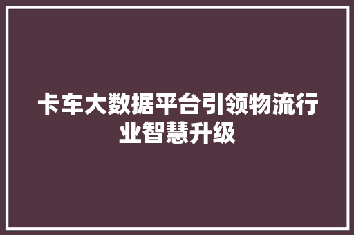卡车大数据平台引领物流行业智慧升级