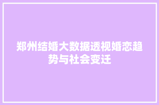 郑州结婚大数据透视婚恋趋势与社会变迁