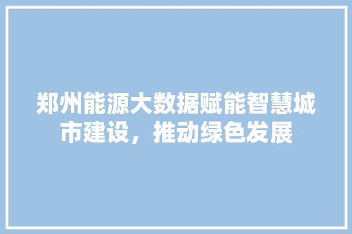 郑州能源大数据赋能智慧城市建设，推动绿色发展