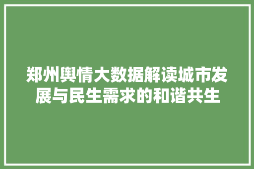 郑州舆情大数据解读城市发展与民生需求的和谐共生