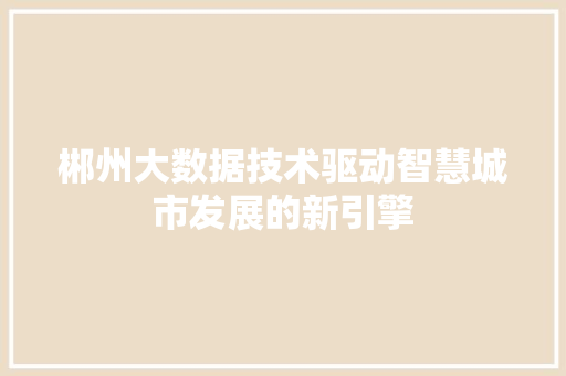 郴州大数据技术驱动智慧城市发展的新引擎