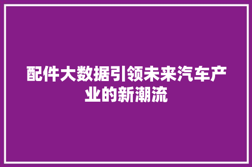 配件大数据引领未来汽车产业的新潮流