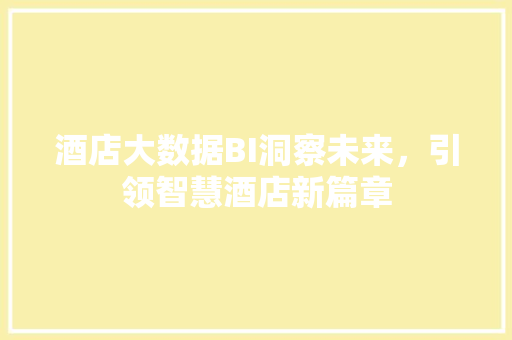 酒店大数据BI洞察未来，引领智慧酒店新篇章  第1张