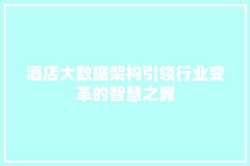酒店大数据架构引领行业变革的智慧之翼  第1张