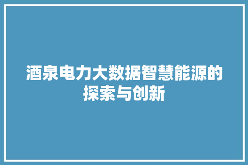酒泉电力大数据智慧能源的探索与创新