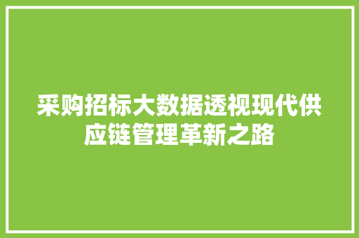 采购招标大数据透视现代供应链管理革新之路
