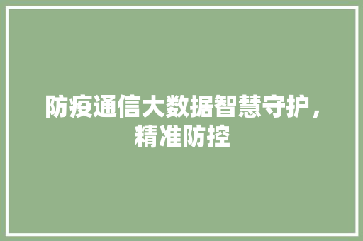 防疫通信大数据智慧守护，精准防控  第1张