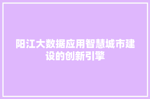 阳江大数据应用智慧城市建设的创新引擎