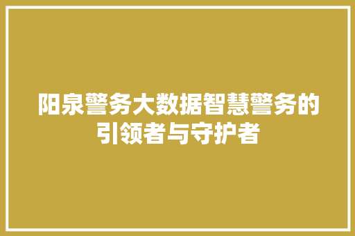 阳泉警务大数据智慧警务的引领者与守护者