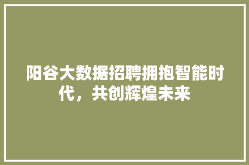 阳谷大数据招聘拥抱智能时代，共创辉煌未来