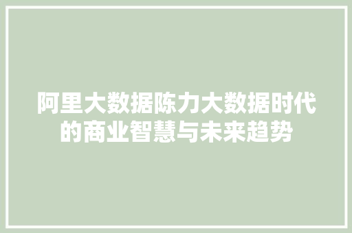 阿里大数据陈力大数据时代的商业智慧与未来趋势
