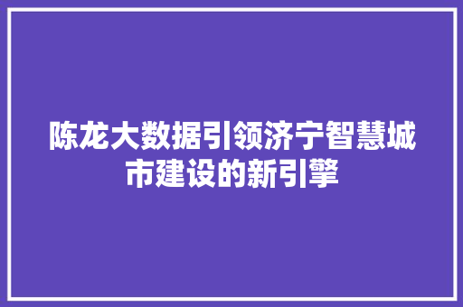 陈龙大数据引领济宁智慧城市建设的新引擎