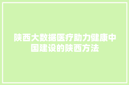 陕西大数据医疗助力健康中国建设的陕西方法