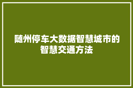 随州停车大数据智慧城市的智慧交通方法