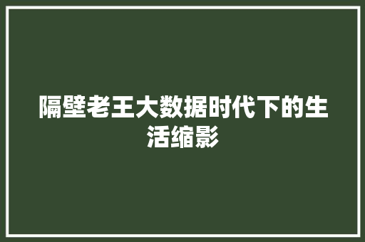隔壁老王大数据时代下的生活缩影