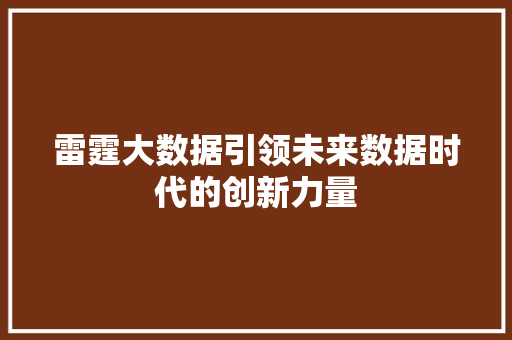 雷霆大数据引领未来数据时代的创新力量
