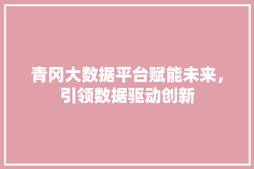 青冈大数据平台赋能未来，引领数据驱动创新