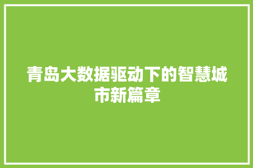 青岛大数据驱动下的智慧城市新篇章  第1张