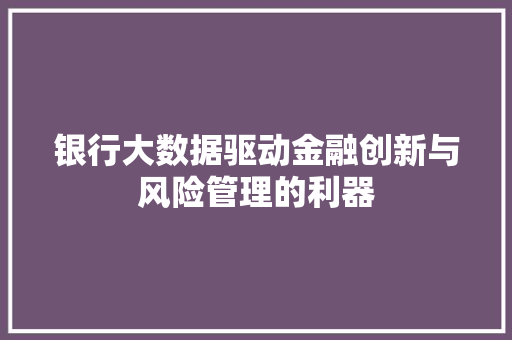 银行大数据驱动金融创新与风险管理的利器  第1张