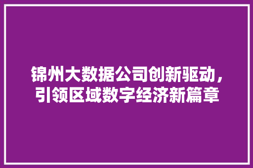锦州大数据公司创新驱动，引领区域数字经济新篇章