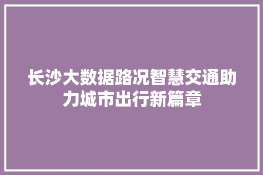 长沙大数据路况智慧交通助力城市出行新篇章
