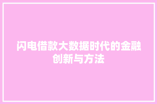闪电借款大数据时代的金融创新与方法