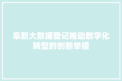 阜新大数据登记推动数字化转型的创新举措